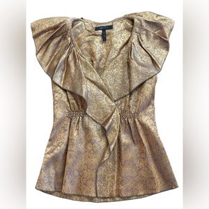 BCBG Maxazria Metallic Ruffle Gold Stretch Waist Tank XS
